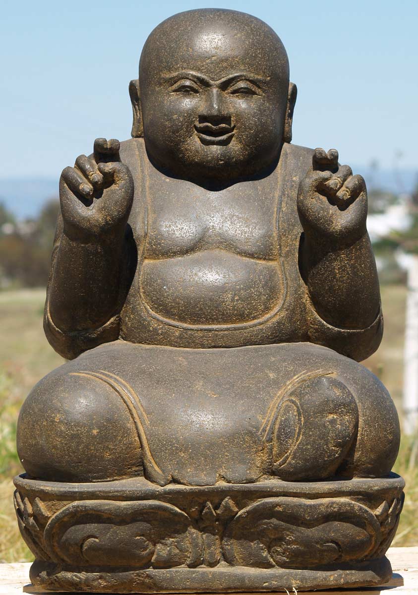 Stone Kneeling Fat & Happy Buddha 28"